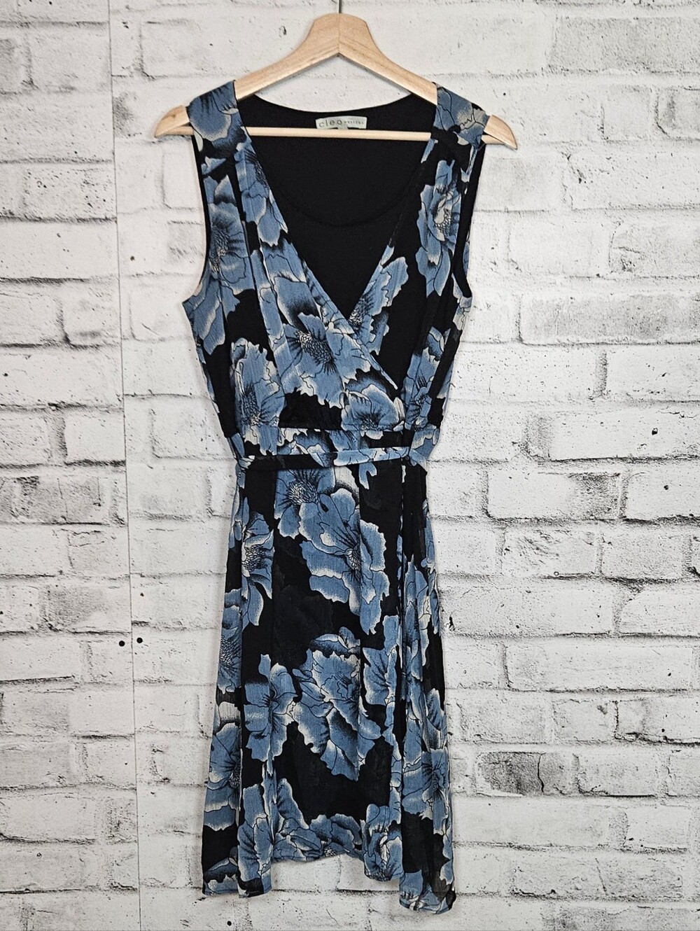 Cleo Petites Blue Floral Wrap Midi Dress Sleeveless Size 16